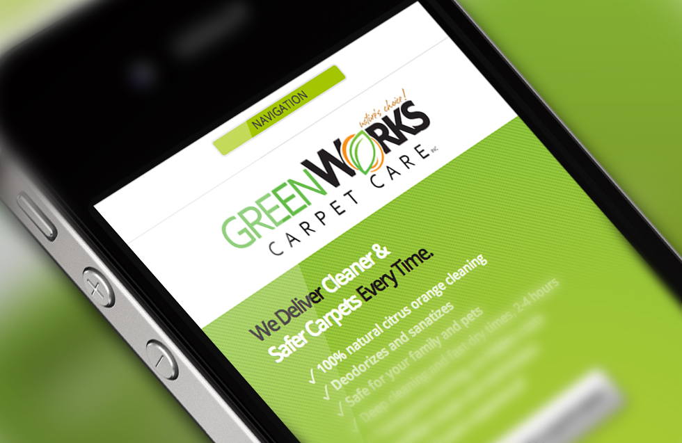 GreenWorks mobile Web Design Gallery 01 - Solocube's Custom Website Design Enhances GreenWorks Carpet Care Reach Across Vancouver