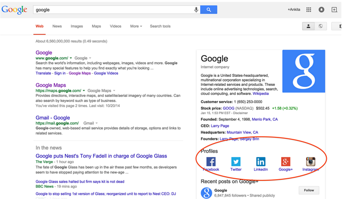 socialprofiles02 - Latest Google Knowledge Graph Update Incorporates Social Links to Graphs