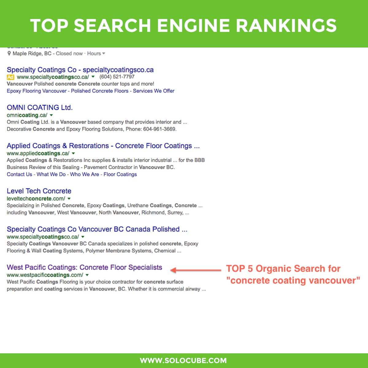 top google ranking by solocube 02 - SEO West Vancouver, BC