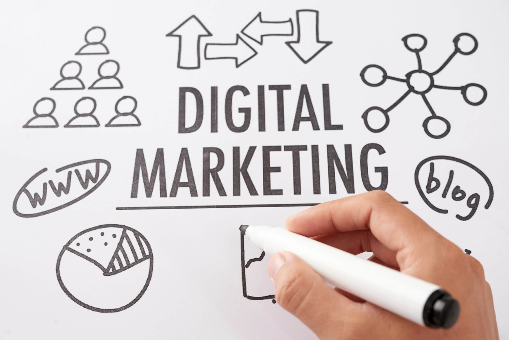 crop hand drawing digital marketing plan - Blueprint for Online Growth: Innovative Digital Marketing Strategies for Contractors