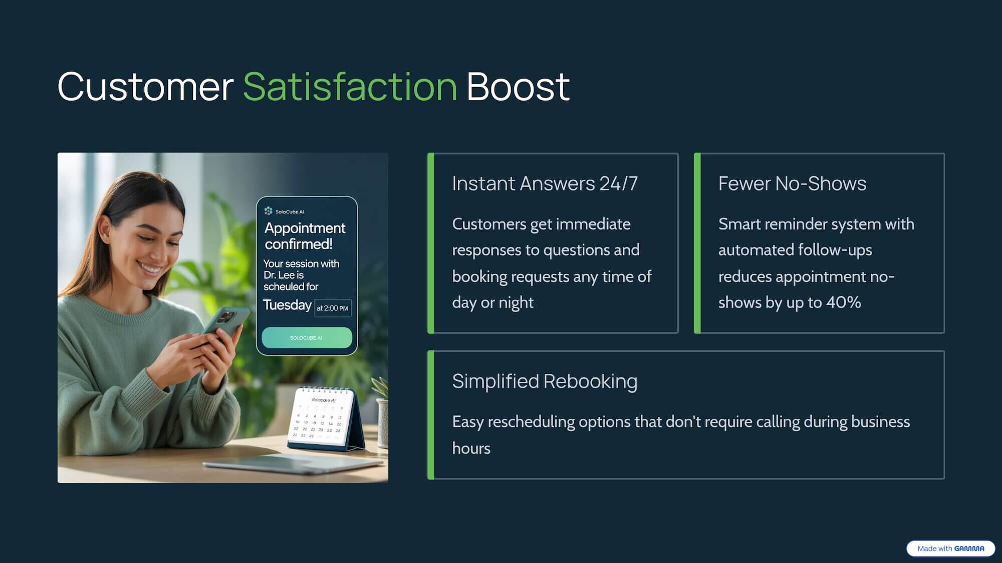 Customer Satisfaction Boost 3 - Solocube AI: The 24/7 AI Receptionist Built to Book More Jobs